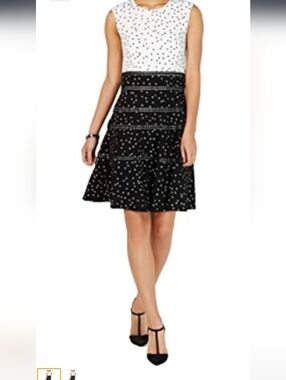 Taylor Black and White Polka Fit & Flare Dress